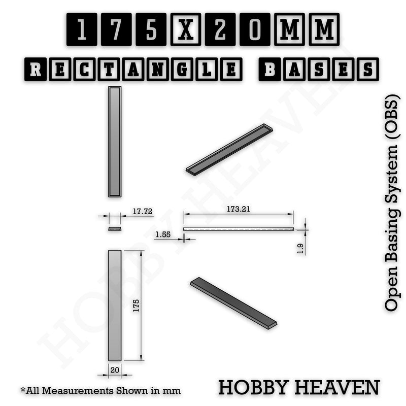 Rectangle Bases Range Sizes - 125x50mm to 200x175mm Large Sizes 3d Print Full Range Tabletop Games - Only-Games