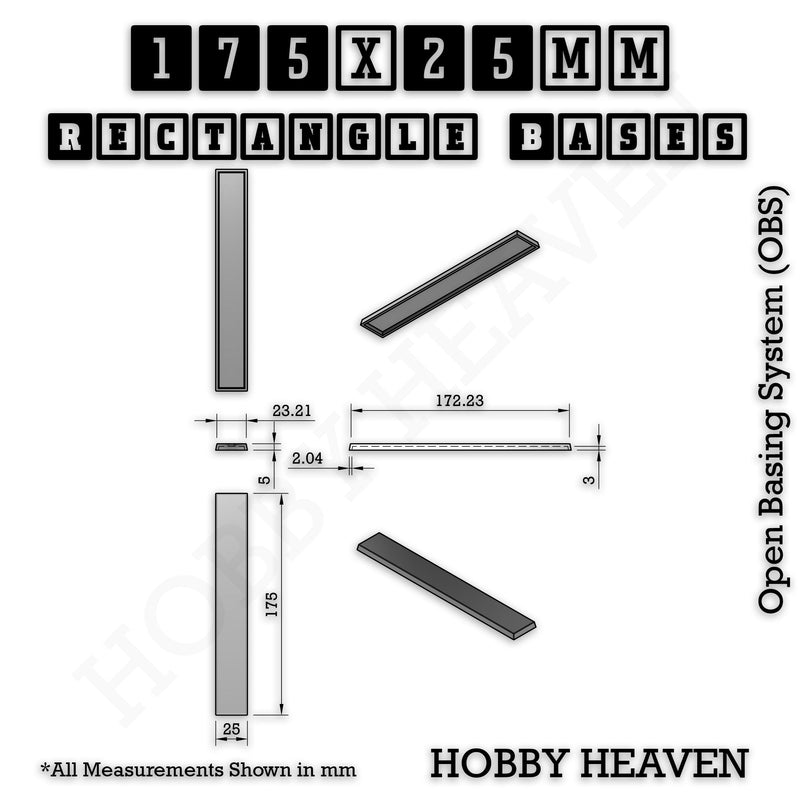 Rectangle Bases Range Sizes - 125x50mm to 200x175mm Large Sizes 3d Print Full Range Tabletop Games - Only-Games