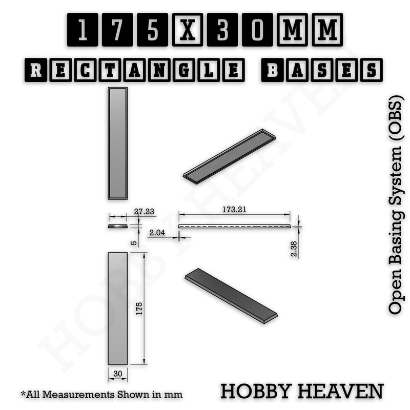 Rectangle Bases Range Sizes - 125x50mm to 200x175mm Large Sizes 3d Print Full Range Tabletop Games - Only-Games