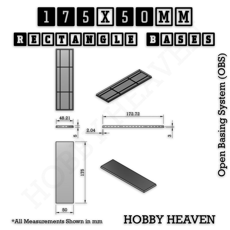Rectangle Bases Range Sizes - 125x50mm to 200x175mm Large Sizes 3d Print Full Range Tabletop Games - Only-Games