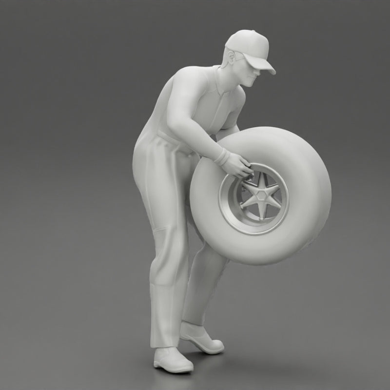 Auto mechanic walking and carrying tyre - Only-Games