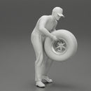 Auto mechanic walking and carrying tyre - Only-Games