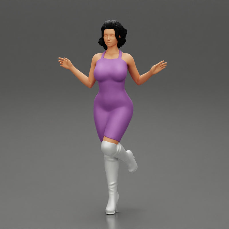 Woman in Mini Dress is Standing on One Leg - Only-Games