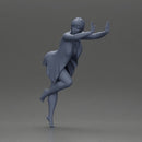 woman in an open long shirt and bikini, leaning with her hands against the wall - Only-Games