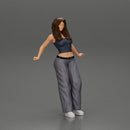 lowrider chola girl is leaning against the car, wearing a  mini shirt with long hair - Only-Games