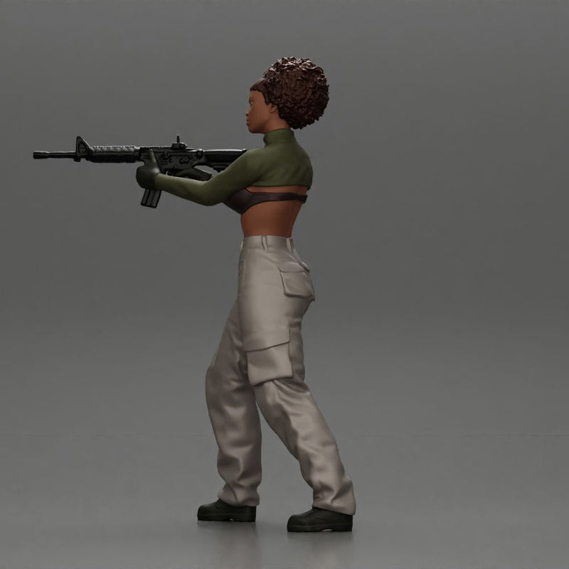 Armed black girl going to shoot a gun in bra