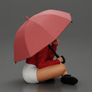 Pretty Girl with an Umbrella in Jacket and Shorts Sitting - Only-Games