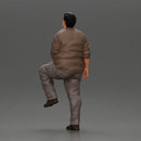 Fat Asian man looking upward in shirt and pants with one leg placed on a step - Only-Games