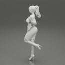 Beautiful Woman standing in one leg in mini dress and jacket - Only-Games