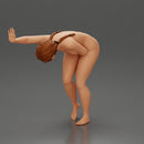 Naked girl holding her stomach and placing her hand on the wall due to stomach pain - Only-Games