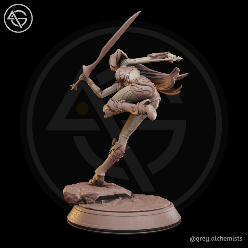 Rina the Drow Demon Hunter, Attack Pose 2 - Fantasy Resin Miniature in 75mm - DnD