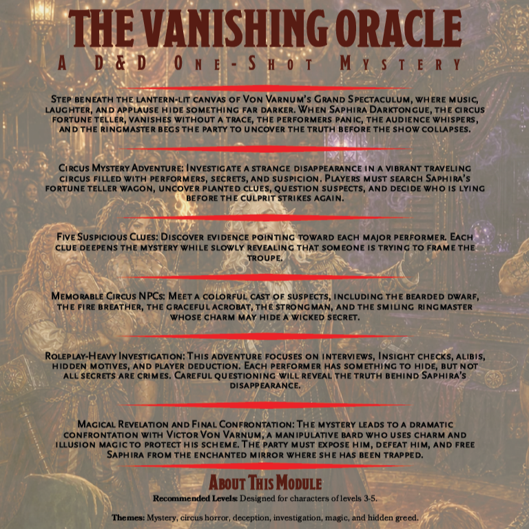 The Vanishing Oracle - One Shot - Circus Murder Mystery