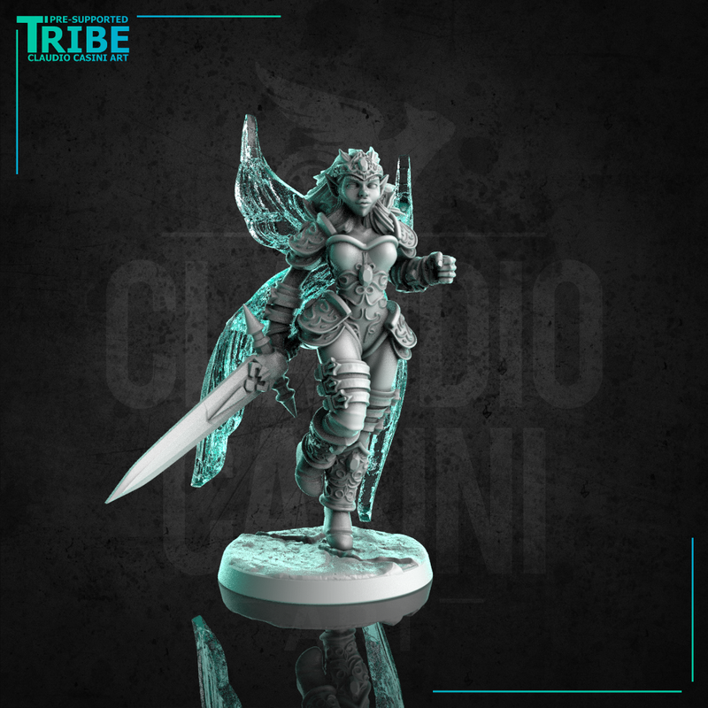 (0262) Female fairy warrior paladin cleric with a complete armor and sword - Only-Games