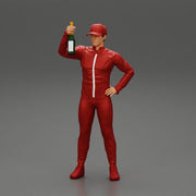 motorbiker celebrates and hold a champagne bottle - Only-Games