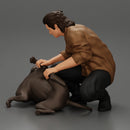 man sitting on the sidewalk and petting his dog - Only-Games