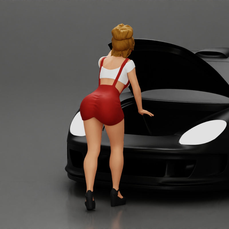 2 Sexy Girl in sunglasses opening a car hood and look inside - Only-Games