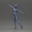 Dynamic woman striking a joyful pose in sporty red outfit - Only-Games