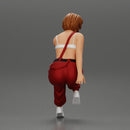 young woman sitting taking off her bib overalls - Only-Games