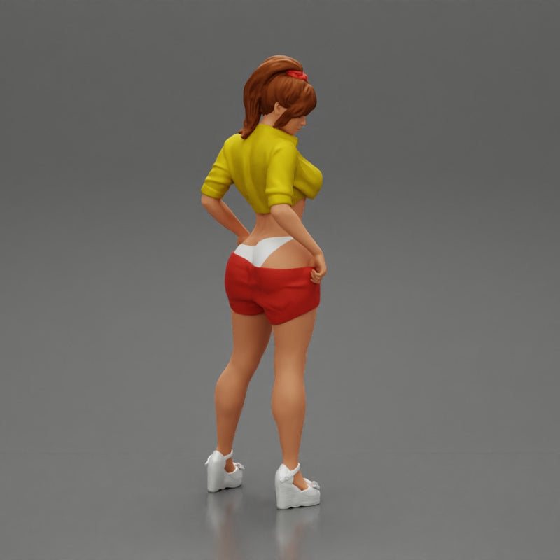 Sexy woman in bra and mini shirt undressing her shorts - Only-Games