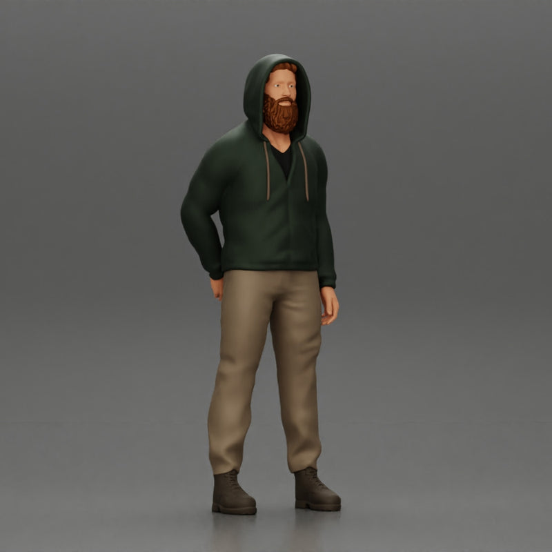 bearded man stands confidently, adorned in a stylish hoodie