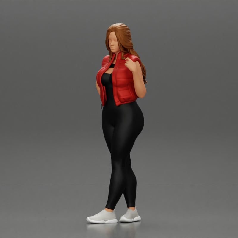 Beautiful woman with long hair in a bodysuit with an open vest - Only-Games