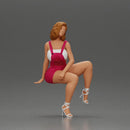 Casual elegance in red overalls and stylish silver heels - Only-Games