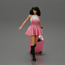 2 Young woman in sexy dress and boots pulling suitcase  walking in airport terminal - Only-Games