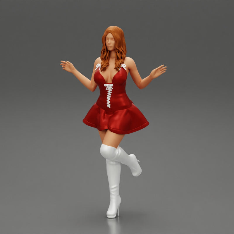 santa girl in Dress and hat Standing on One Leg - Only-Games