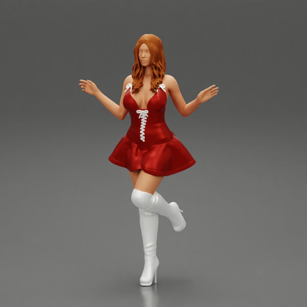 santa girl in Dress and hat Standing on One Leg