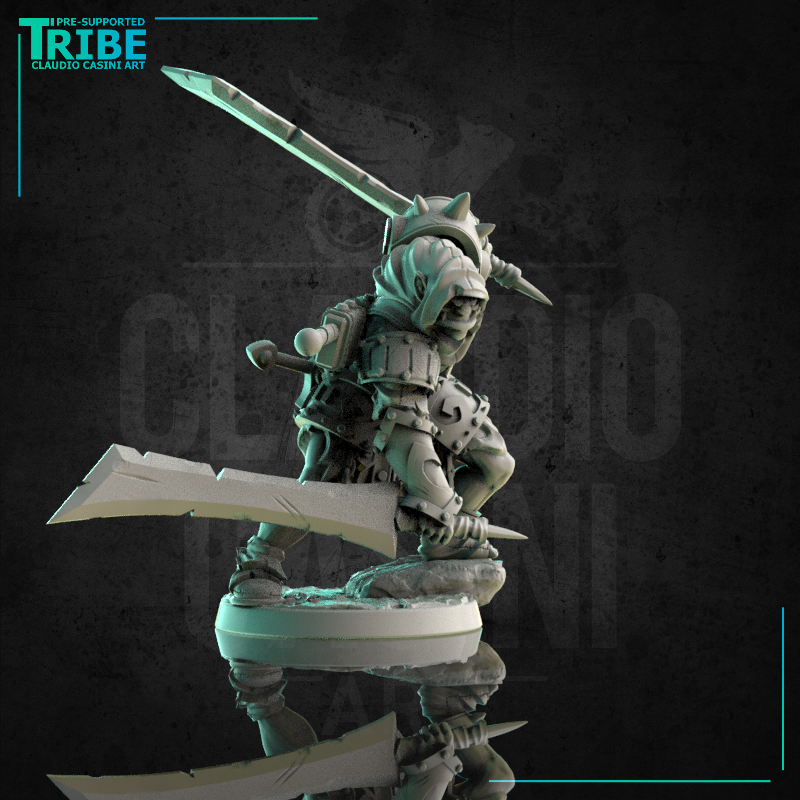 (0180) Male orc half-orc ranger warrior assassin rogue thief with two swords and cape - Only-Games