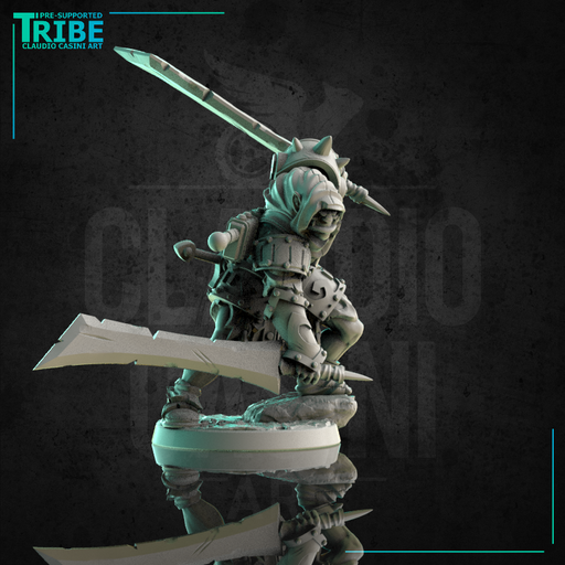 (0180) Male orc half-orc ranger warrior assassin rogue thief with two swords and cape - Only-Games