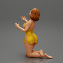 Sexy girl in mini dress with short hair sitting on her knees - Only-Games