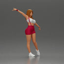 Dynamic woman striking a joyful pose in sporty red outfit - Only-Games
