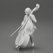 Beautiful young woman musician sitting on a vintage double bass - Only-Games