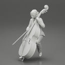 Beautiful young woman musician sitting on a vintage double bass - Only-Games