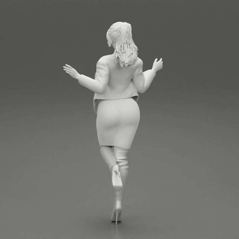 Beautiful Woman standing in one leg in mini dress and jacket - Only-Games