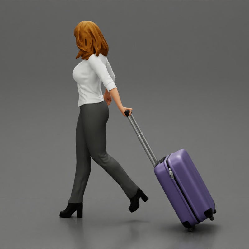 2 Business woman in shirt and trousers pulling suitcase walking in airport terminal - Only-Games