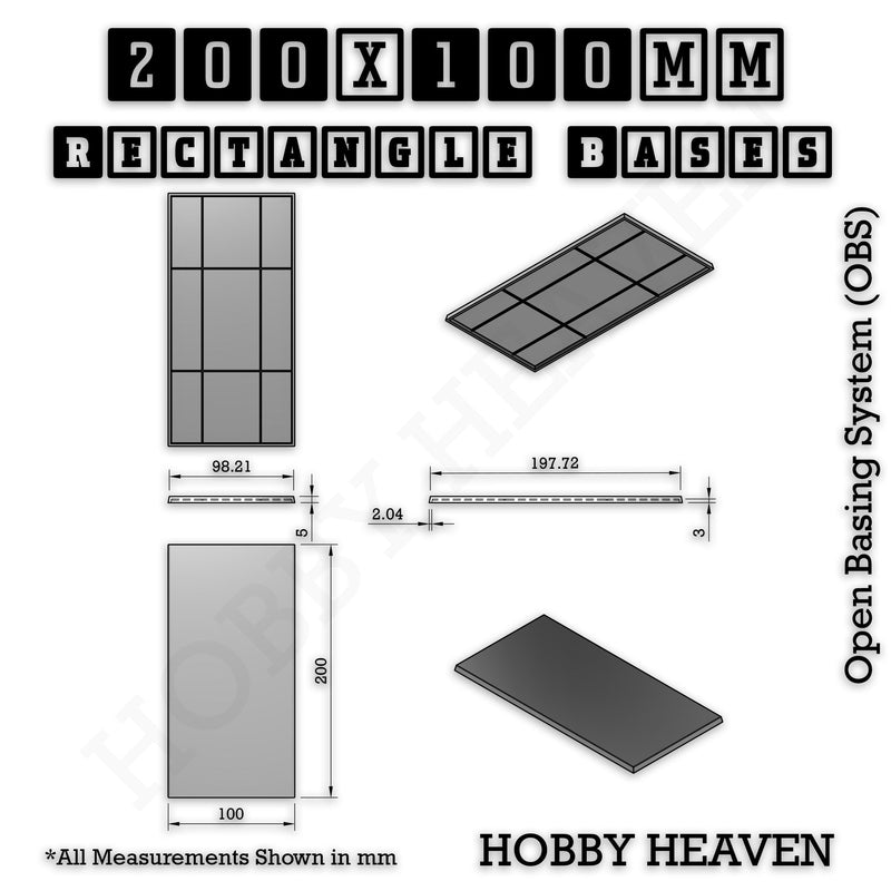 Rectangle Bases Range Sizes - 125x50mm to 200x175mm Large Sizes 3d Print Full Range Tabletop Games - Only-Games