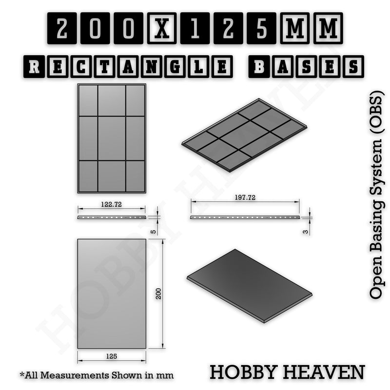 Rectangle Bases Range Sizes - 125x50mm to 200x175mm Large Sizes 3d Print Full Range Tabletop Games - Only-Games