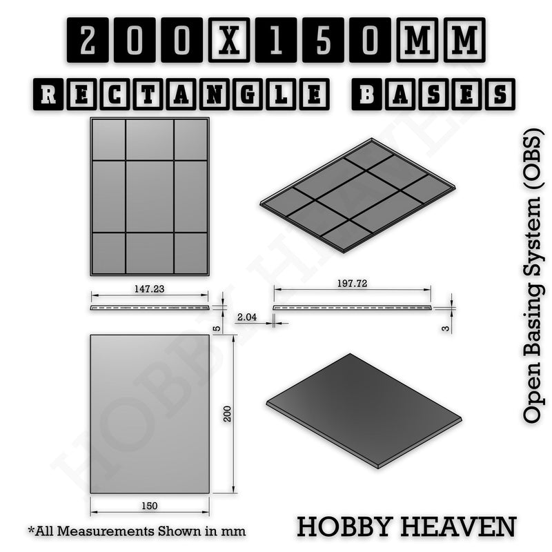 Rectangle Bases Range Sizes - 125x50mm to 200x175mm Large Sizes 3d Print Full Range Tabletop Games - Only-Games