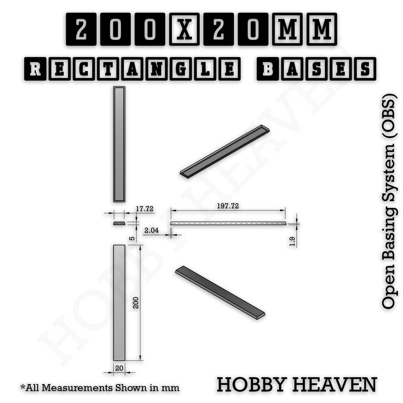 Rectangle Bases Range Sizes - 125x50mm to 200x175mm Large Sizes 3d Print Full Range Tabletop Games - Only-Games