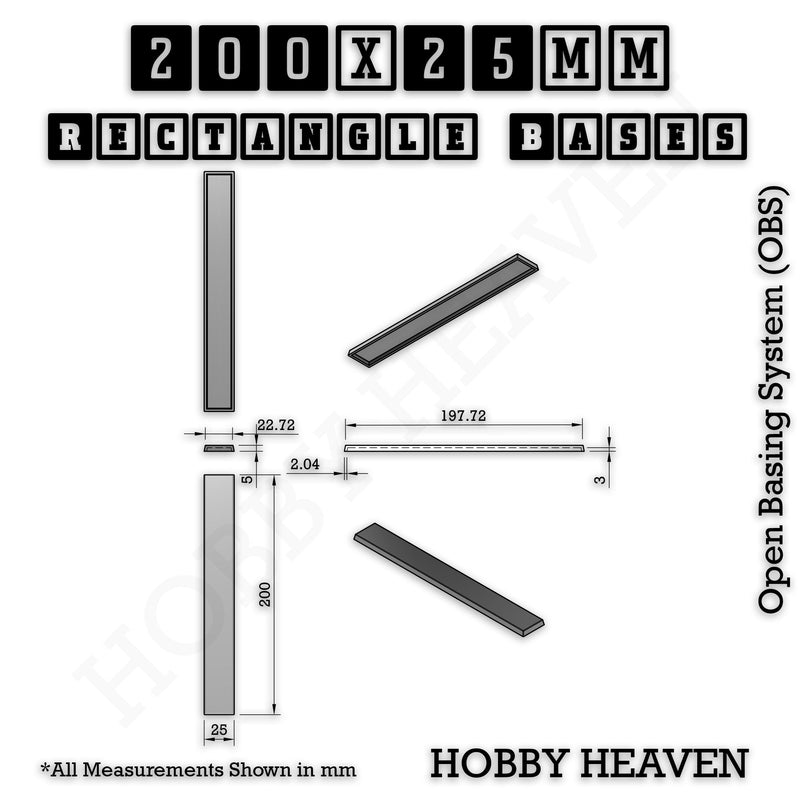 Rectangle Bases Range Sizes - 125x50mm to 200x175mm Large Sizes 3d Print Full Range Tabletop Games - Only-Games