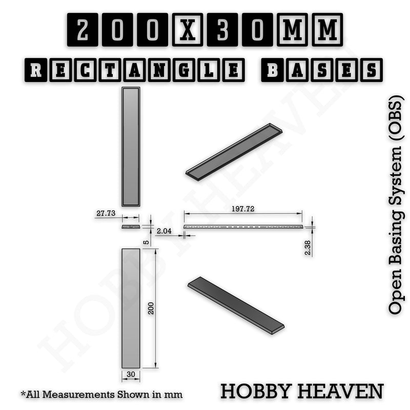Rectangle Bases Range Sizes - 125x50mm to 200x175mm Large Sizes 3d Print Full Range Tabletop Games - Only-Games