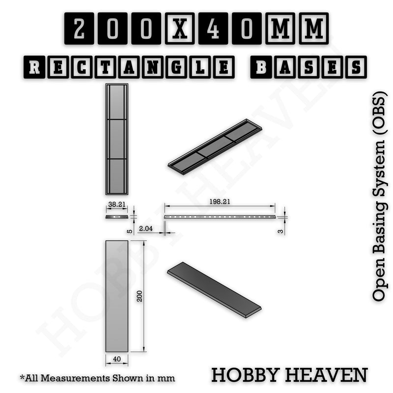 Rectangle Bases Range Sizes - 125x50mm to 200x175mm Large Sizes 3d Print Full Range Tabletop Games - Only-Games