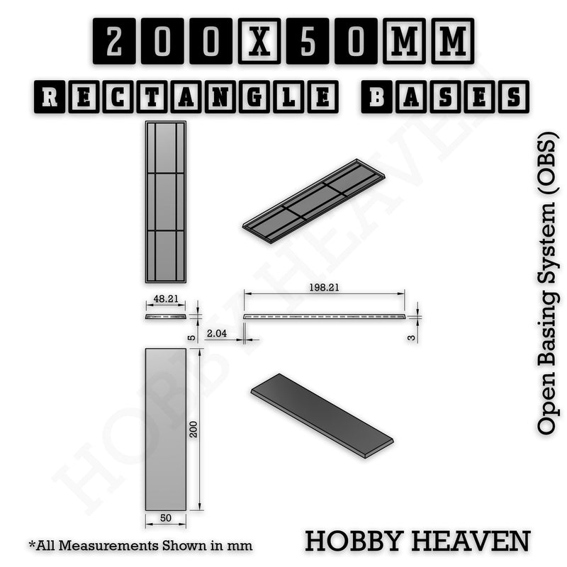 Rectangle Bases Range Sizes - 125x50mm to 200x175mm Large Sizes 3d Print Full Range Tabletop Games - Only-Games