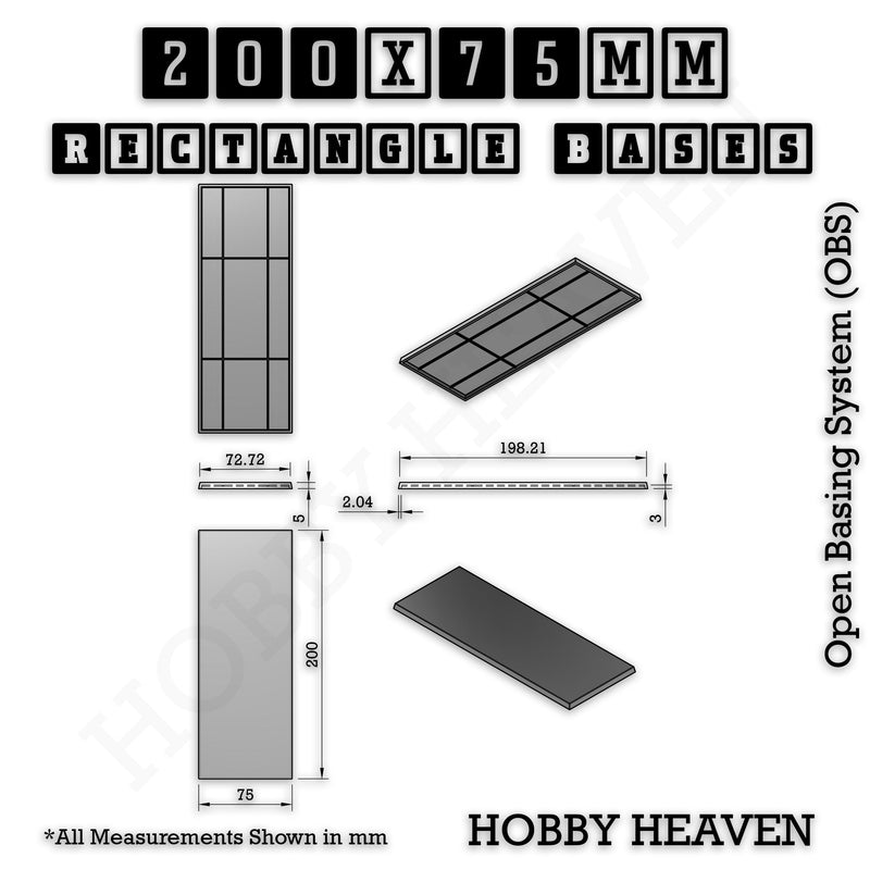 Rectangle Bases Range Sizes - 125x50mm to 200x175mm Large Sizes 3d Print Full Range Tabletop Games - Only-Games