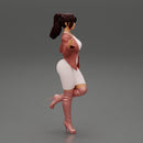 Beautiful Woman standing in one leg in mini dress and jacket - Only-Games