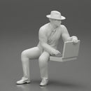 2 Models - businessman in hat sitting and holding briefcase of money - Only-Games