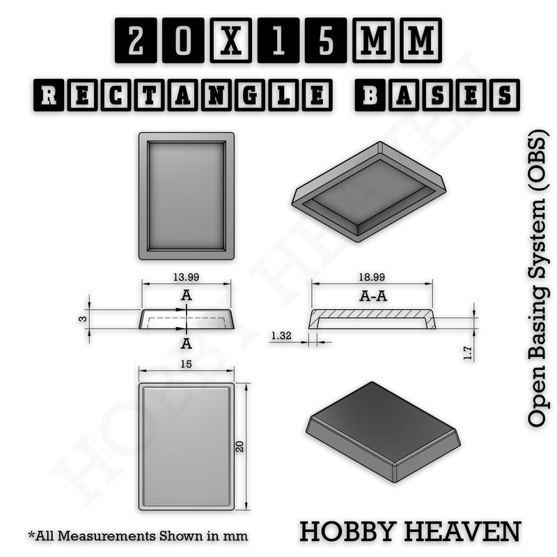 Rectangle Bases Range Sizes - 75x30mm to 125x40mm Medium Sizes 3d Print Full Range Tabletop Games - Only-Games