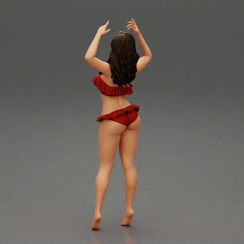 Hot beautiful woman in bikini standing with her arms raised up - Only-Games